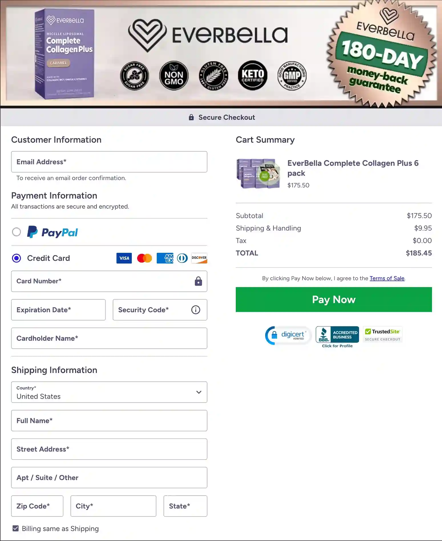 EverBella Complete Collagen Plus Secure Payment